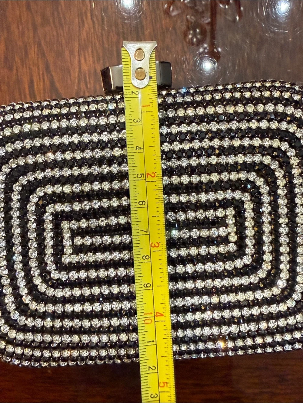 Kate Landry Black and Silver Crystal Spiral Minaudière